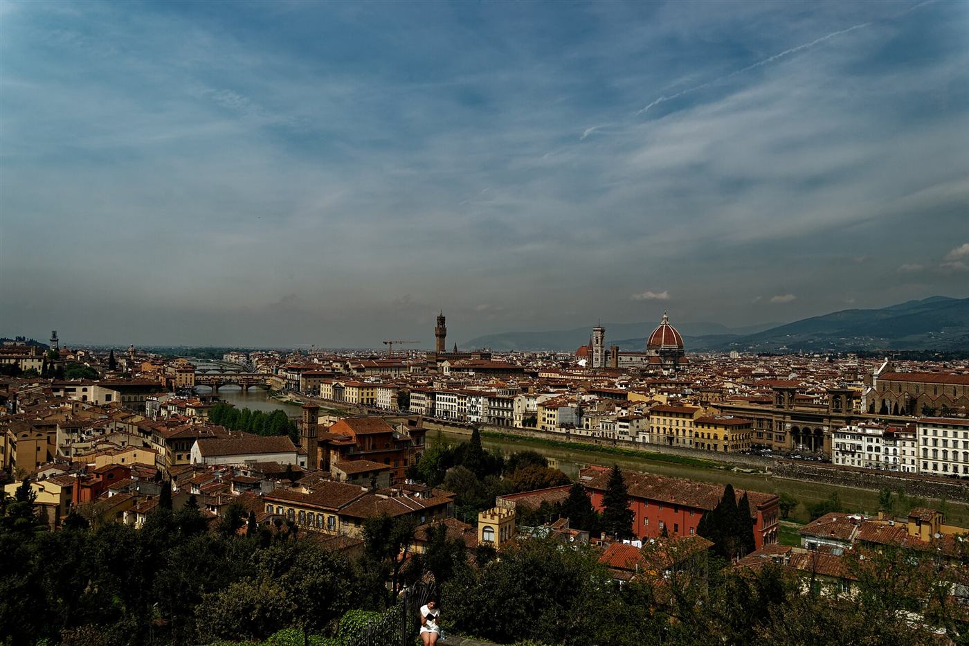 Florencia desde la colina del Piazzale Michelangelo: el Ponte Vecchio, el Palazzo Vecchio y el Duomo.